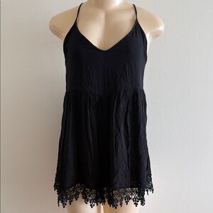 Mika & Gala Black Spaghetti Strap Romper Jumpsuit with Lace Hem Sz 10 Whimsigoth